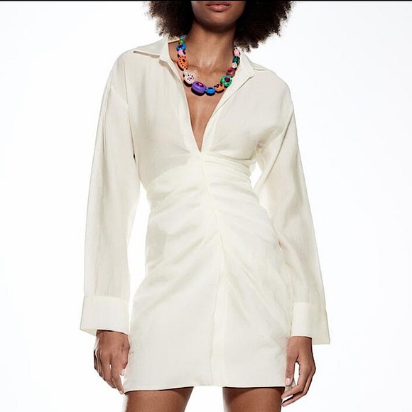 Zara | Dresses | Zara Ivory Shirt Dress Gathered Waist Long Sleeve Sz M | Poshmark Zara | Dresses | Zara Ivory Shirt Dress Gathered Waist Long Sleeve Sz M | Poshmark
